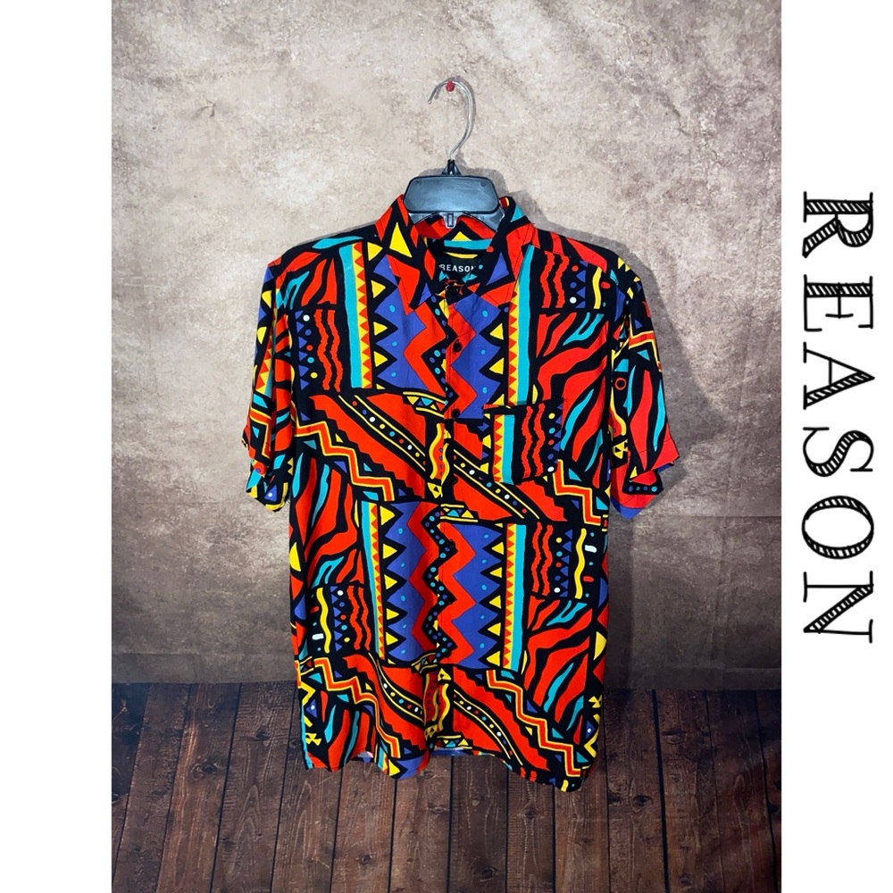 REASON CLOTHING UNITY ALLOVER PRINT SHORT SLEEVE SHIRT-SIZE M-GUC